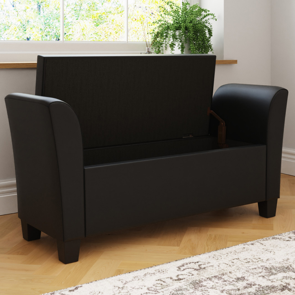 Ventnor PU Leather Storage Seating Ottoman In Black