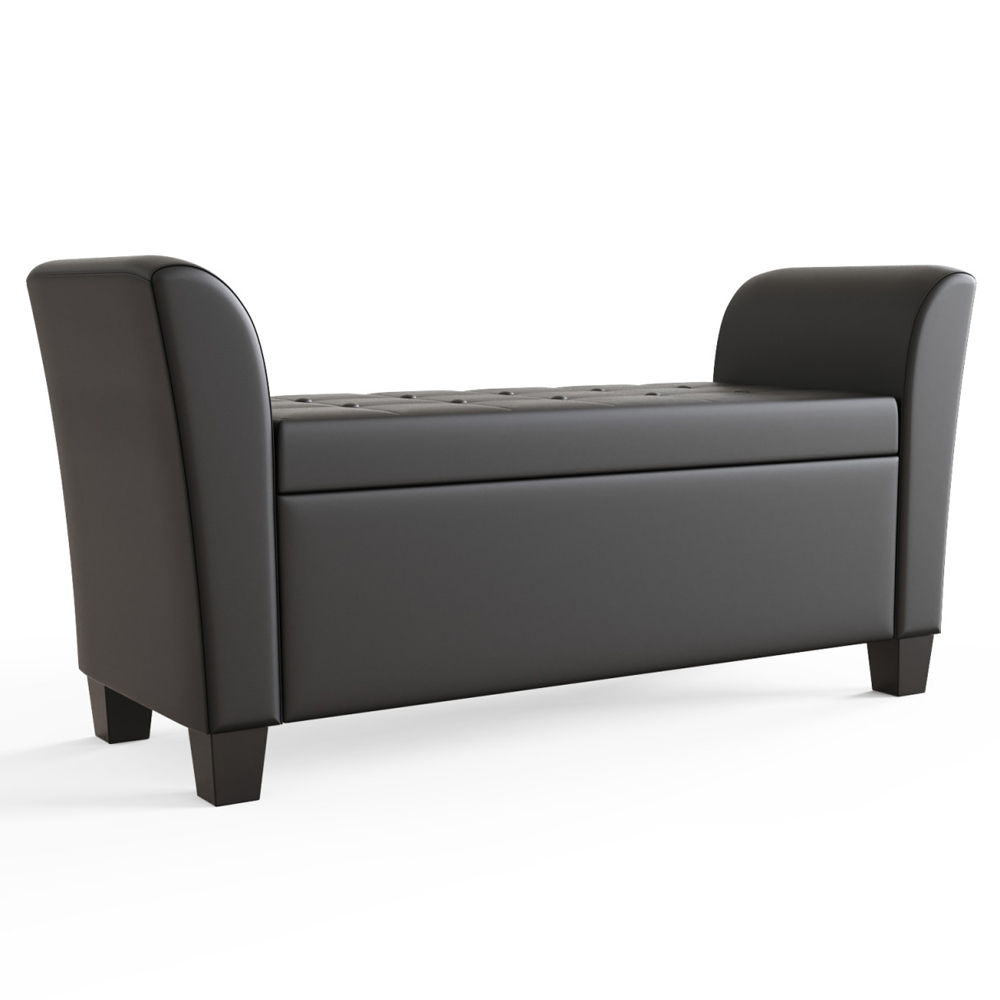 Ventnor PU Leather Storage Seating Ottoman In Black