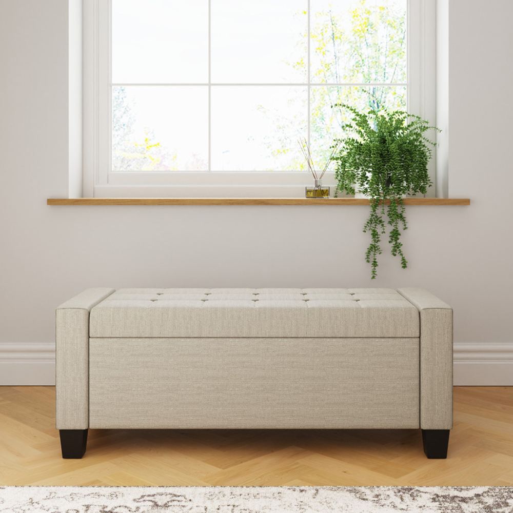 Ventnor Rectangular Fabric Ottoman Storage Bench in Natural