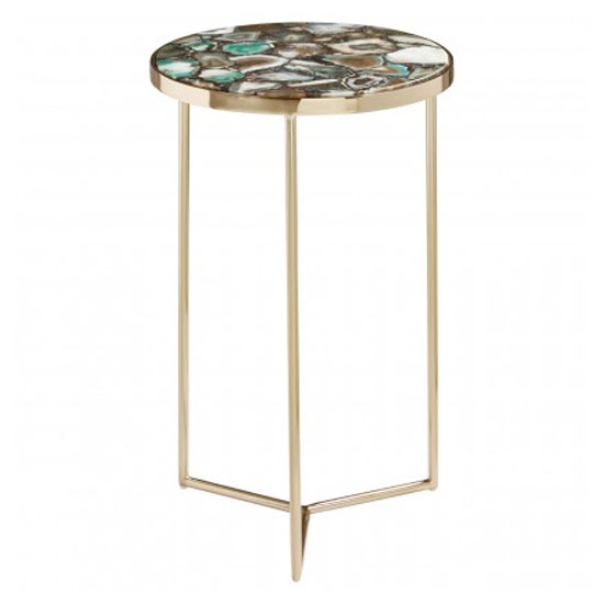Sauna Round Agate Side Table With Gold Steel Frame In Green