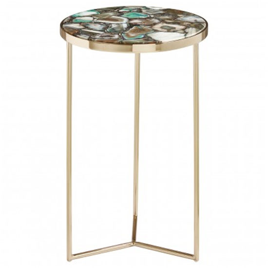 Read more about Sauna round agate side table with gold steel frame in green