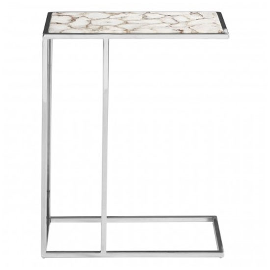 Sauna Agate Side Table With Silver Steel Frame In White_2