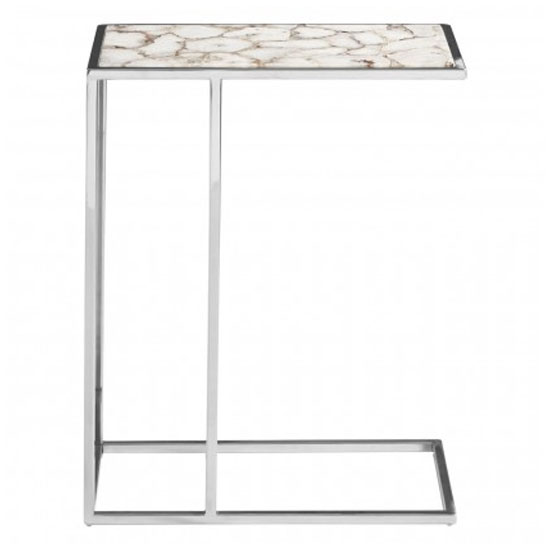 Sauna Agate Side Table With Silver Steel Frame In White