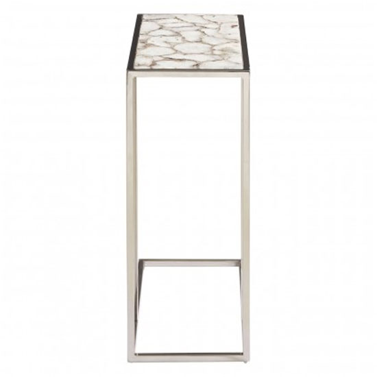 Sauna Agate Side Table With Silver Steel Frame In White