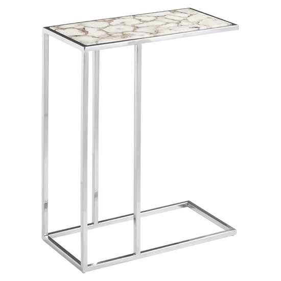 Sauna Agate Side Table With Silver Steel Frame In White