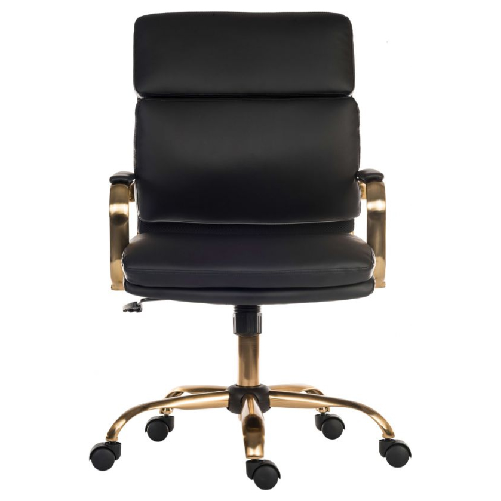 Ventura Leather Home And Office Chair In Black And Brass
