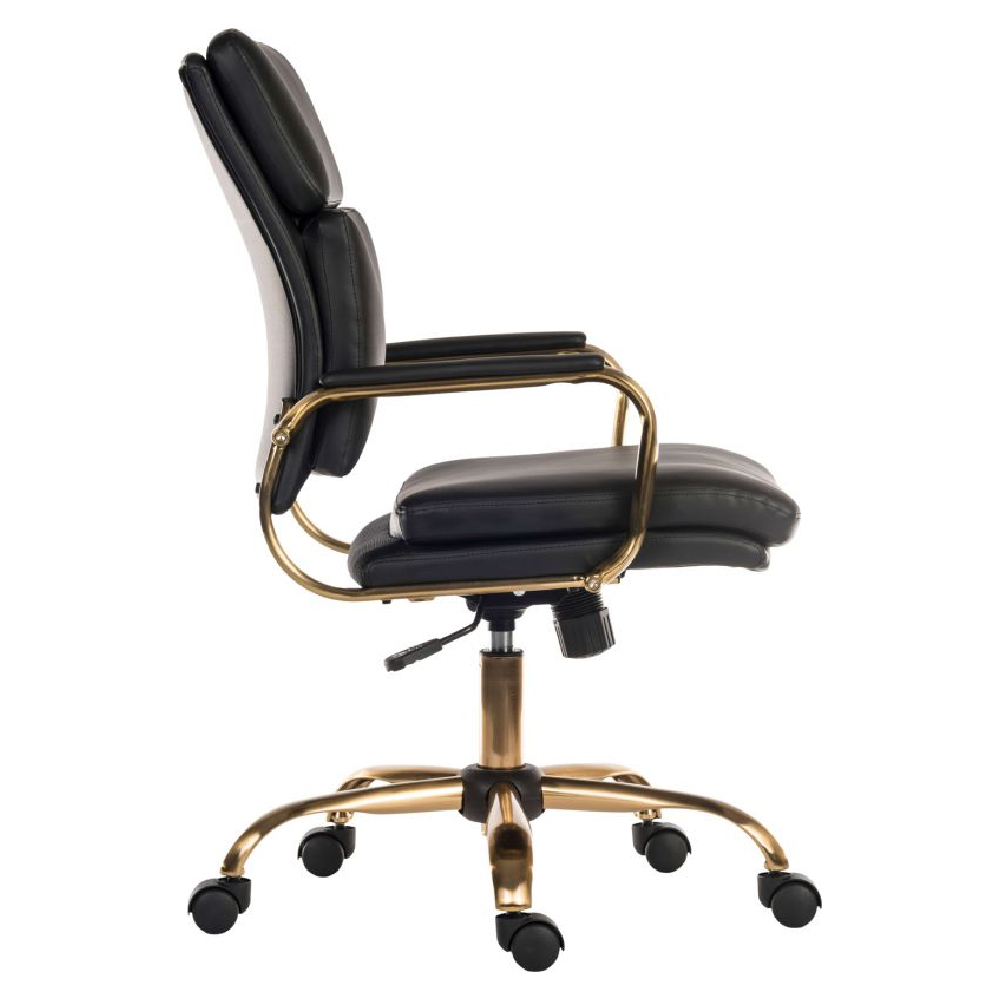Ventura Leather Home And Office Chair In Black And Brass