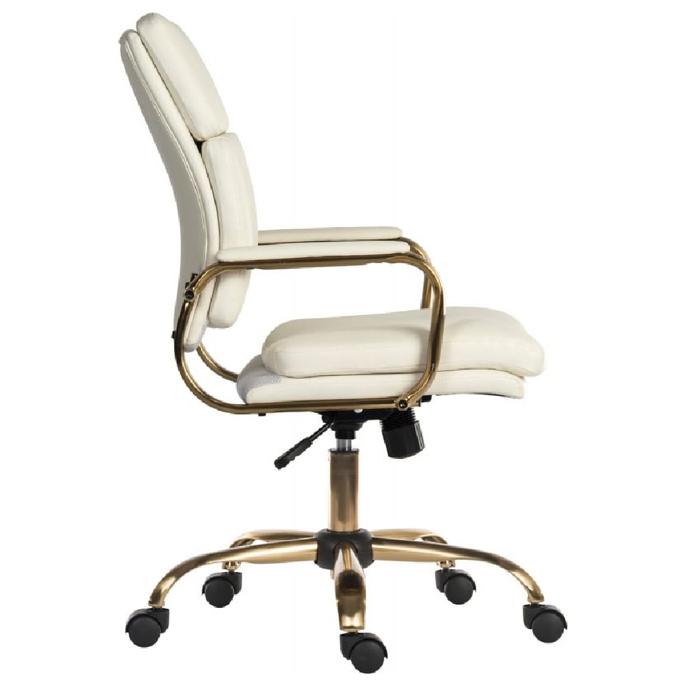 Ventura Leather Home And Office Chair In White And Brass