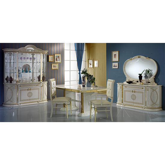Venus Extending High Gloss Dining Table In Beige And Gold_2