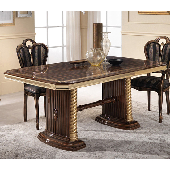 Venus Extending High Gloss Dining Table In Walnut And Gold_1