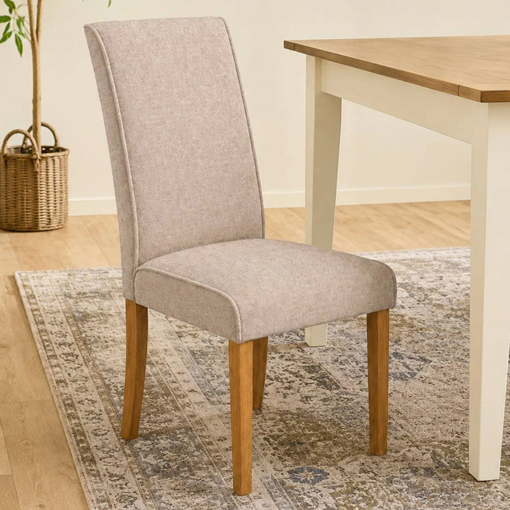 Venvor Cream Fabric Dining Chairs with Wooden Legs in Pair