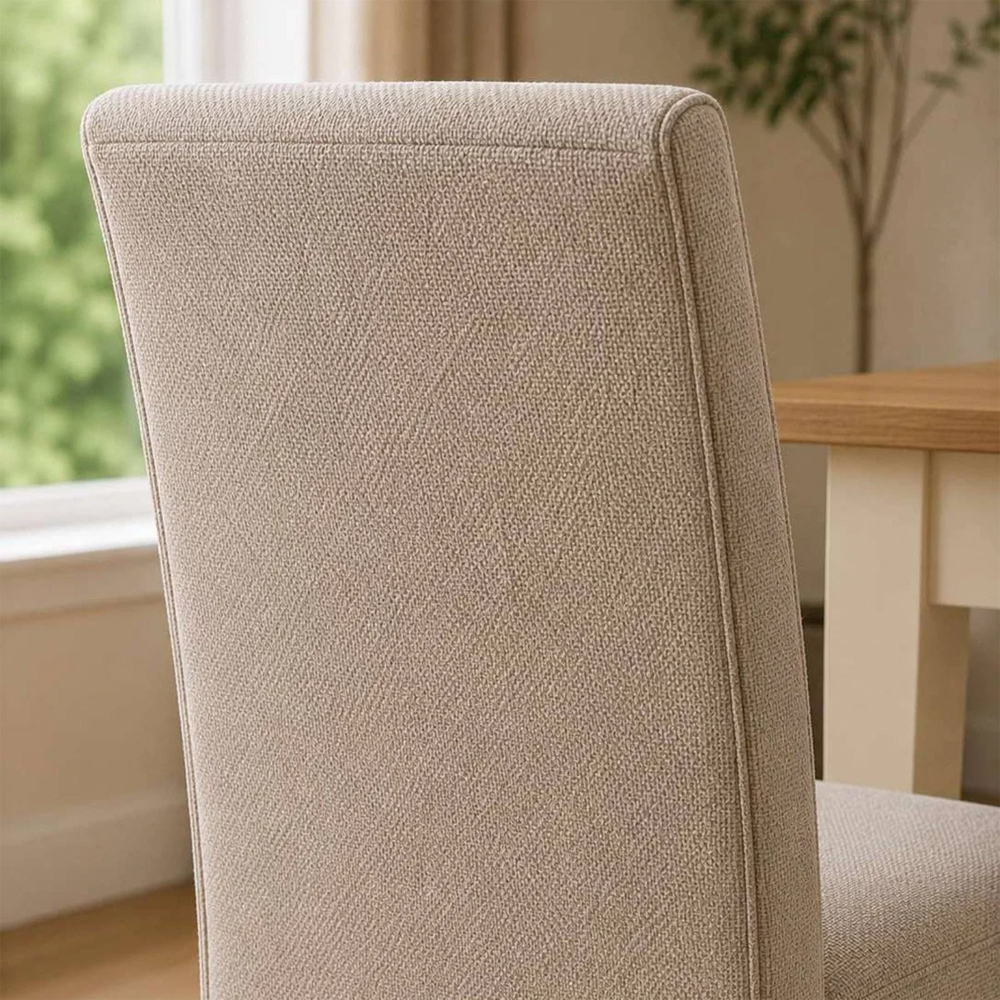 Venvor Cream Fabric Dining Chairs with Wooden Legs in Pair