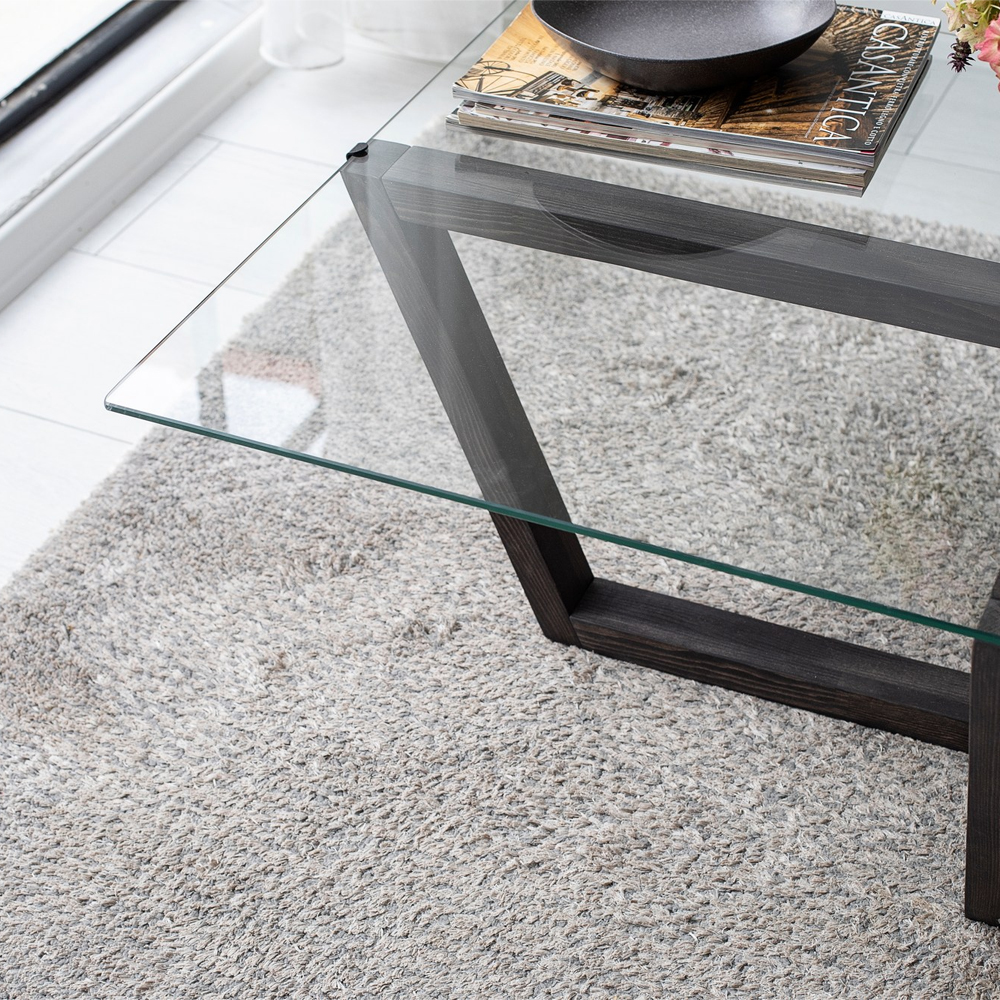 Verado Coffee Table With Tempered Glass Top With Solid Pine Wood Frame Anthracite