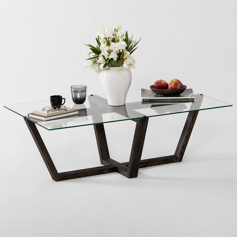 Verado Coffee Table With Tempered Glass Top With Solid Pine Wood Frame Anthracite