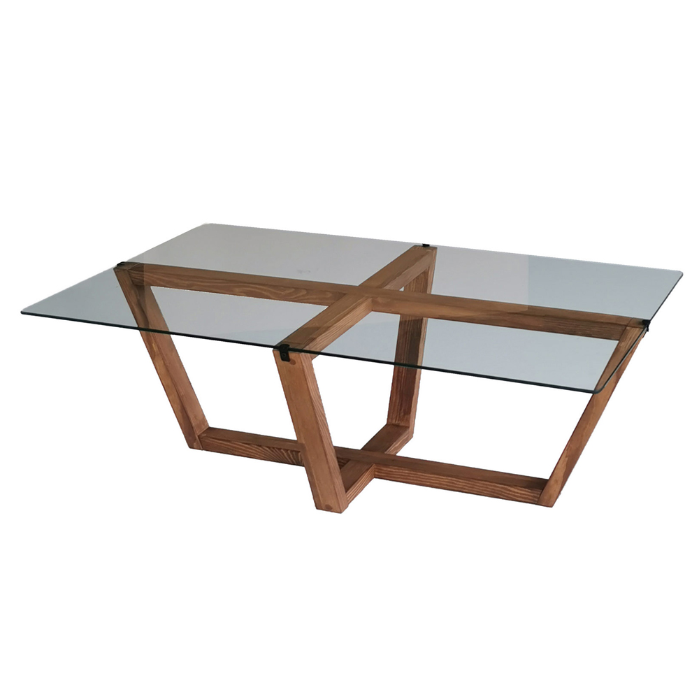 Verado Coffee Table With Tempered Glass Top With Solid Pine Wood Frame Walnut