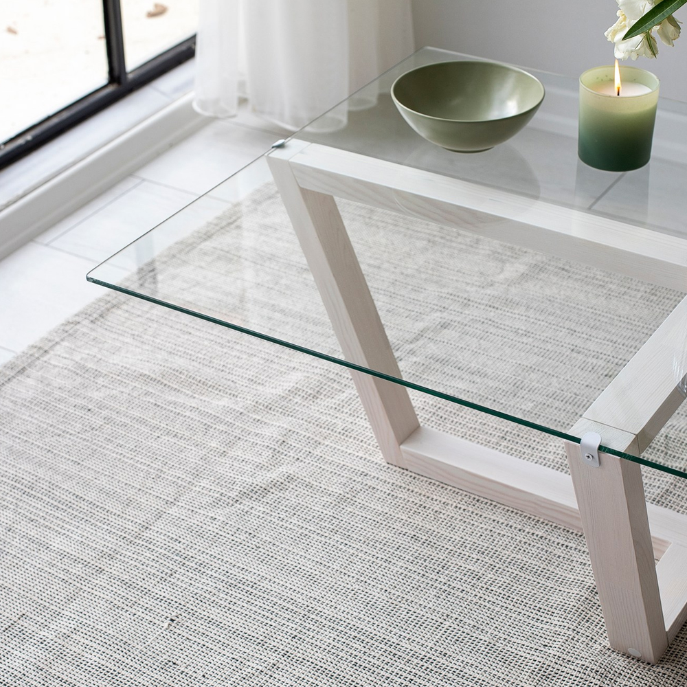 Verado Coffee Table With Tempered Glass Top With Solid Pine Wood Frame White