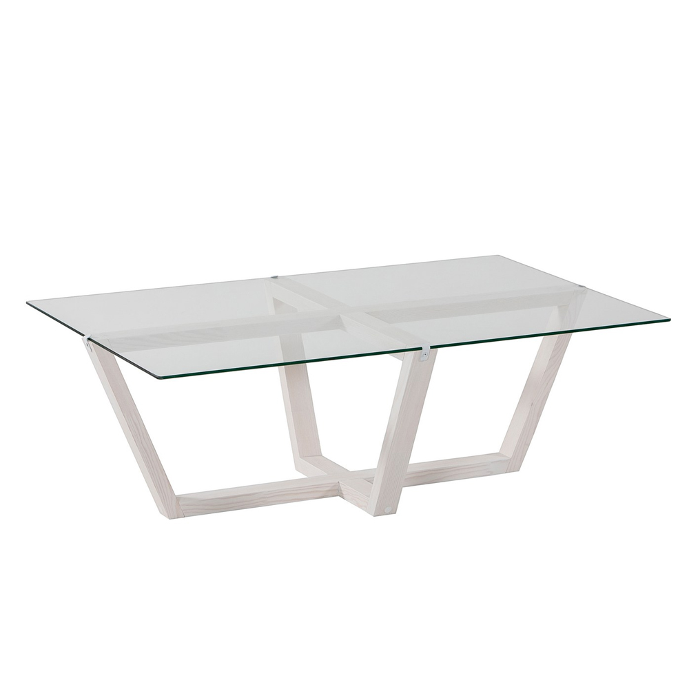 Verado Coffee Table With Tempered Glass Top With Solid Pine Wood Frame White