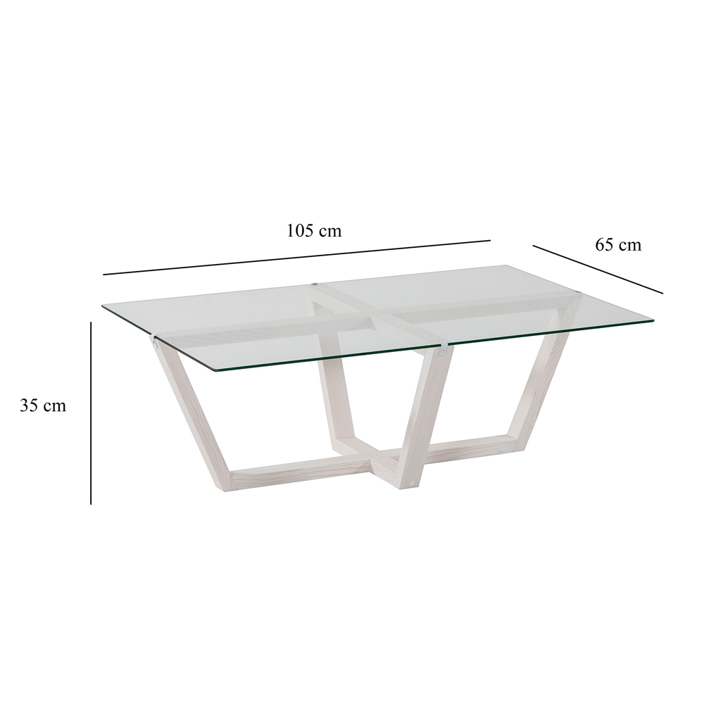 Verado Coffee Table With Tempered Glass Top With Solid Pine Wood Frame White