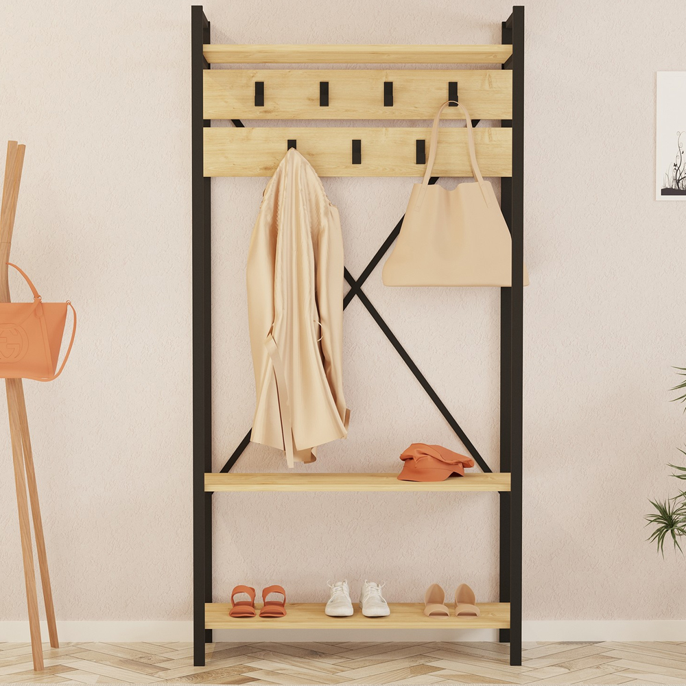 Verado Wooden Coat Stand With Metal Frame In Sapphire