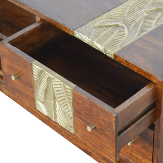 Verandah Wooden TV Stand In Chestnut And Brass Plated_3