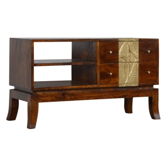 Verandah Wooden TV Stand In Chestnut And Brass Plated_1