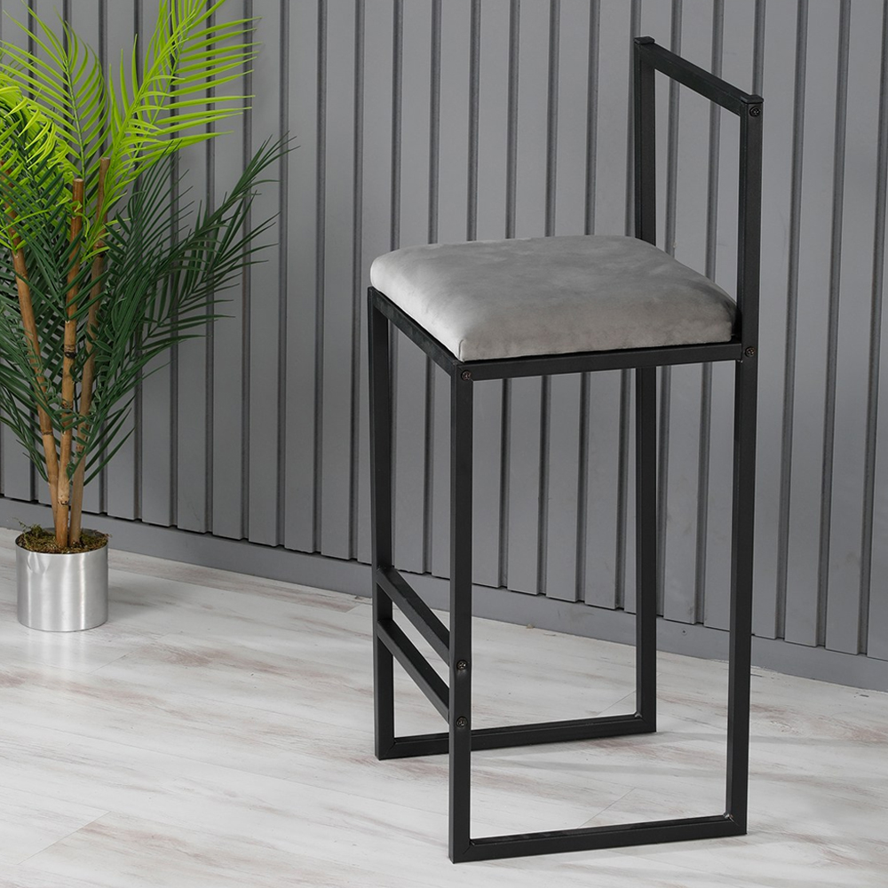 Verano Black Metal Bar Stools with Grey Foam Seat in Pair