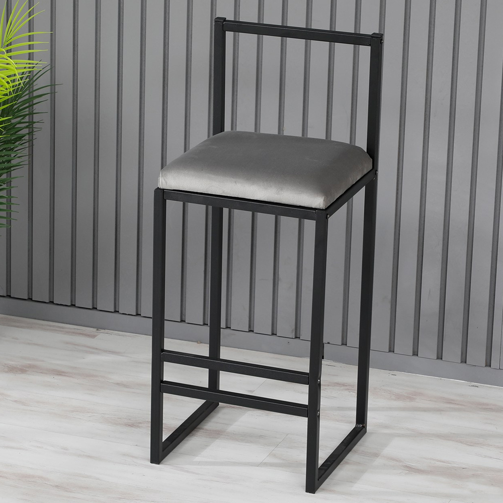Verano Black Metal Bar Stools with Grey Foam Seat in Pair