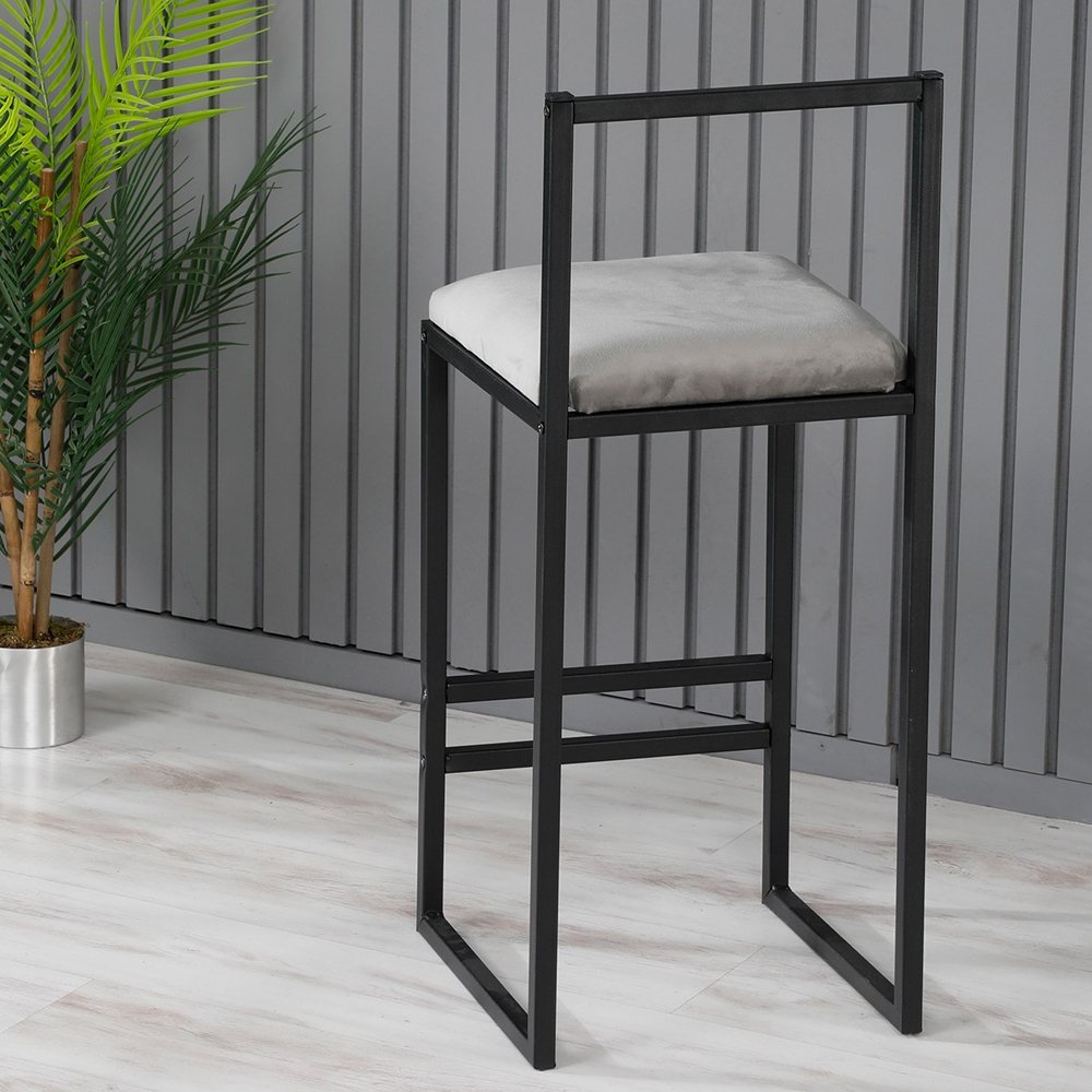 Verano Black Metal Bar Stools with Grey Foam Seat in Pair