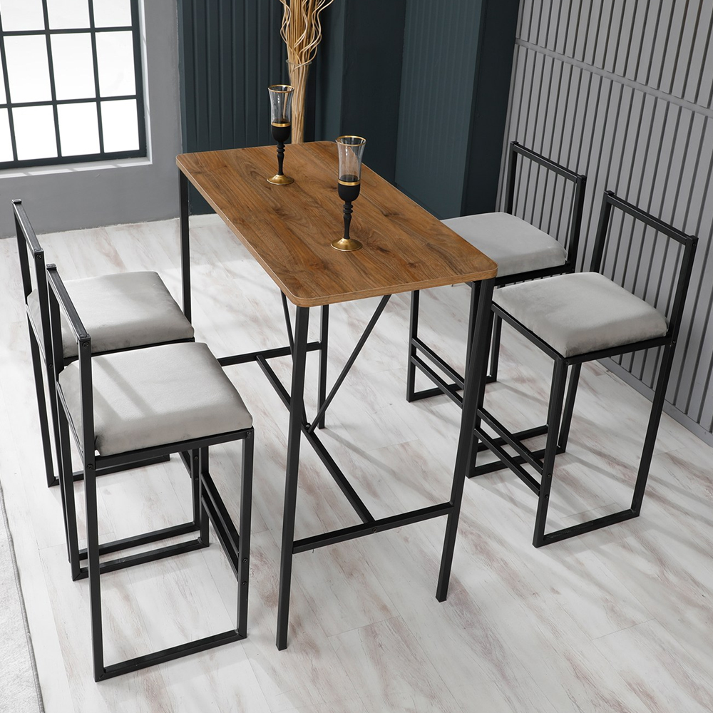 Verano Wooden Bar Table with 4 Cream Stools in Walnut
