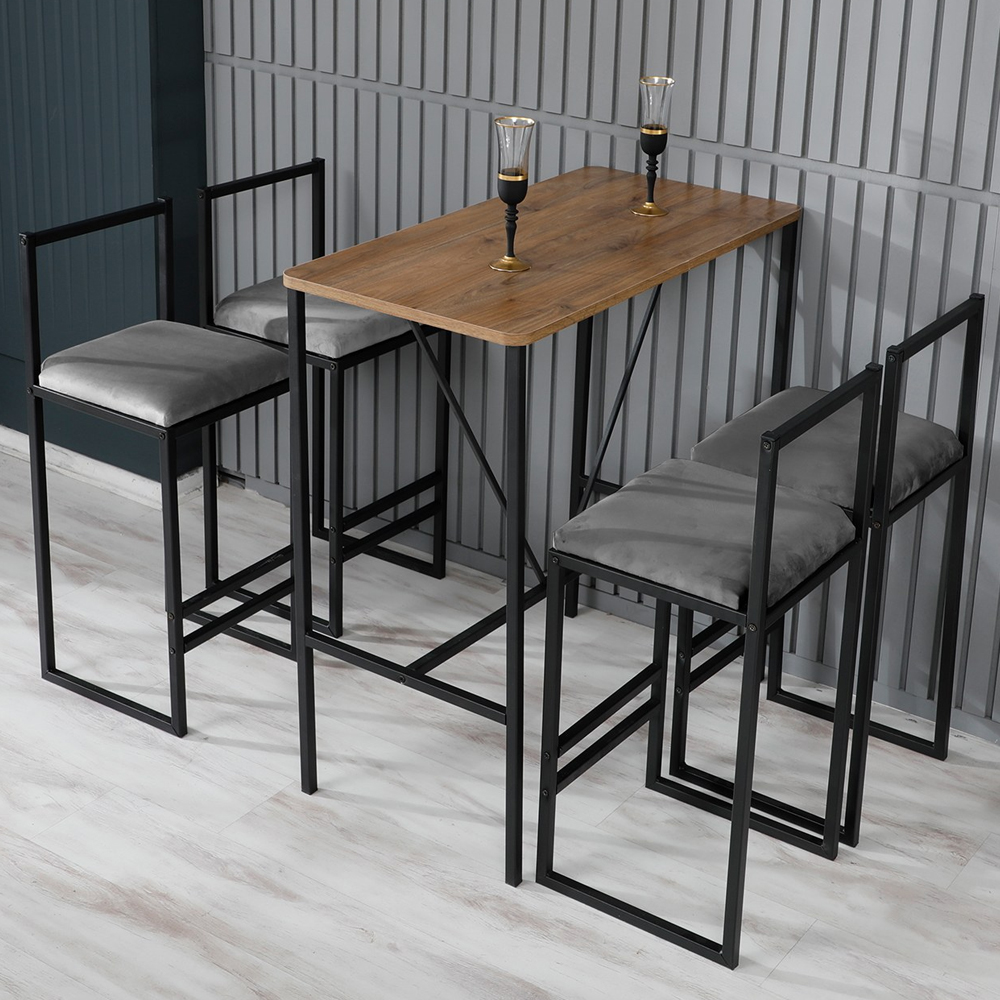 Verano Wooden Bar Table with 4 Fume Stools in Walnut