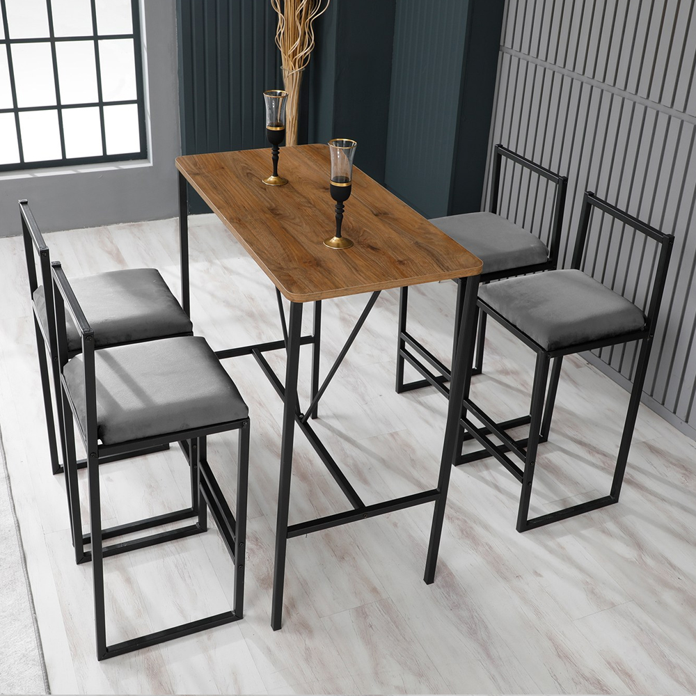 Verano Wooden Bar Table with 4 Fume Stools in Walnut