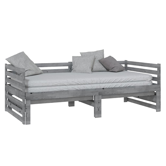 Veras Solid Pinewood Pull-Out Single Day Bed In Grey