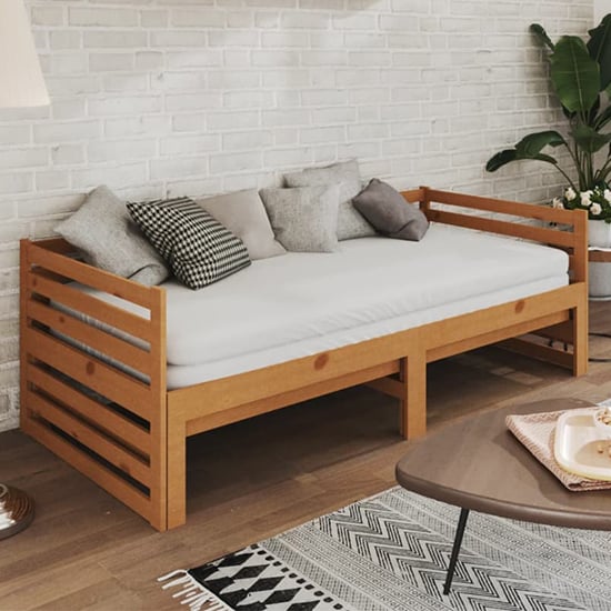 Product photograph of Veras Solid Pinewood Pull-out Single Day Bed In Honey Brown from Furniture in Fashion