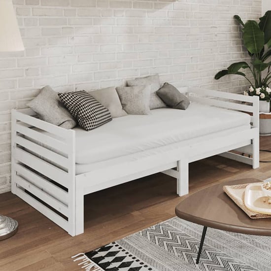 Product photograph of Veras Solid Pinewood Pull-out Single Day Bed In White from Furniture in Fashion