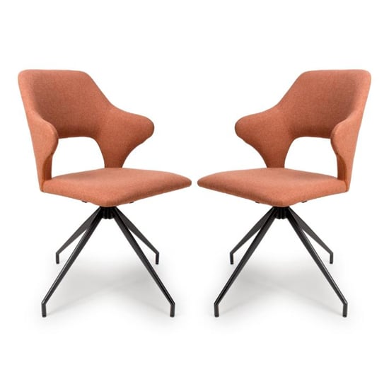 Vercelli Swivel Brick Fabric Dining Chairs In Pair