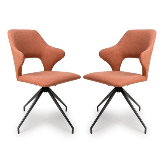 Read more about Vercelli swivel brick fabric dining chairs in pair