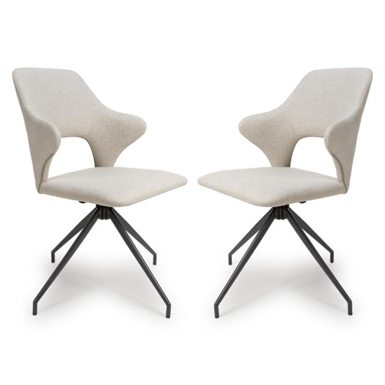 Vercelli Swivel Natural Fabric Dining Chairs In Pair