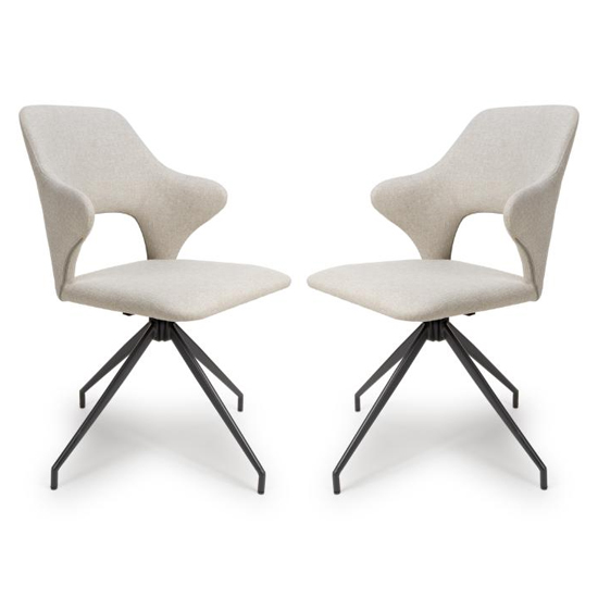 Read more about Vercelli swivel natural fabric dining chairs in pair