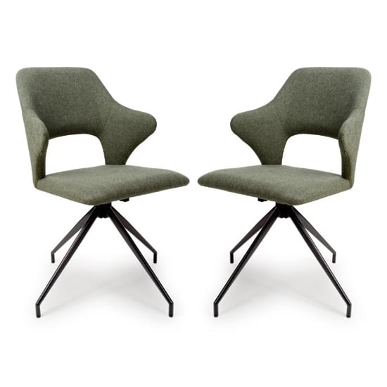 Read more about Vercelli swivel sage fabric dining chairs in pair