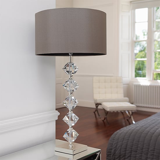 Photo of Verdone taupe silk fabric table lamp in clear crystal