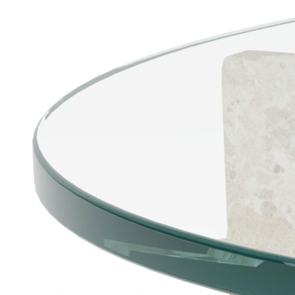 Verdun Clear Tempered Glass Top Coffee Table with Matt Latte Brown Lacquered Marble Base