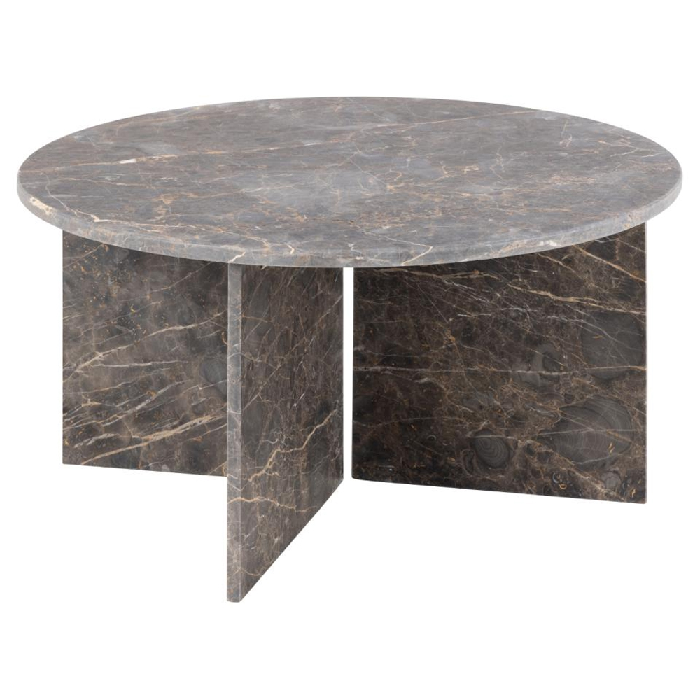 Verdun Marble Round Coffee Table In Matt Marron Brown