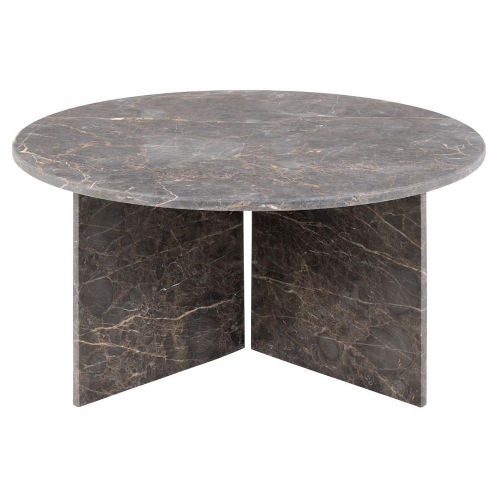Verdun Marble Round Coffee Table In Matt Marron Brown