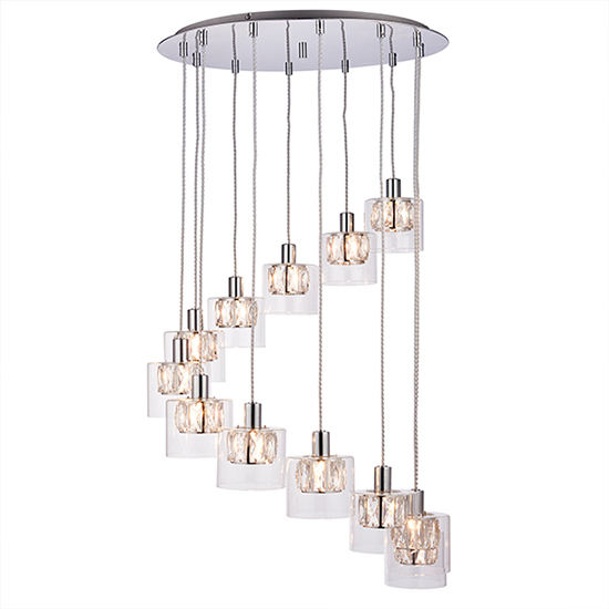 Verina 12 Lights Clear Glass Pendant Light In Chrome