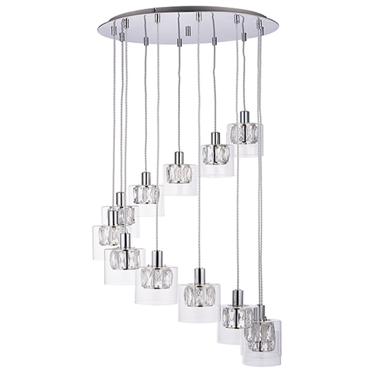 Verina 12 Lights Clear Glass Pendant Light In Chrome