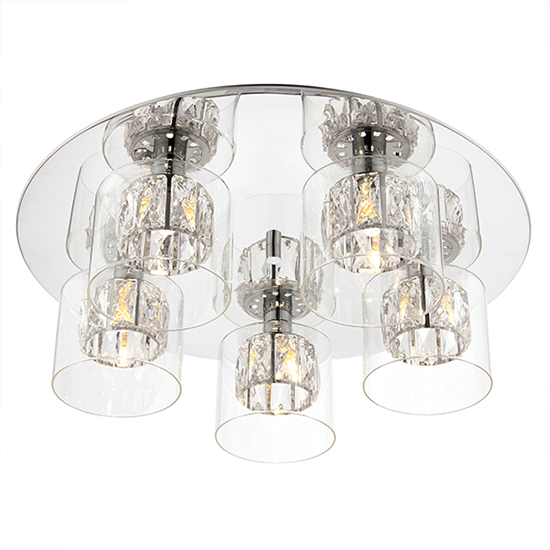 Verina 5 Lights Clear Glass Flush Ceiling Light In Chrome