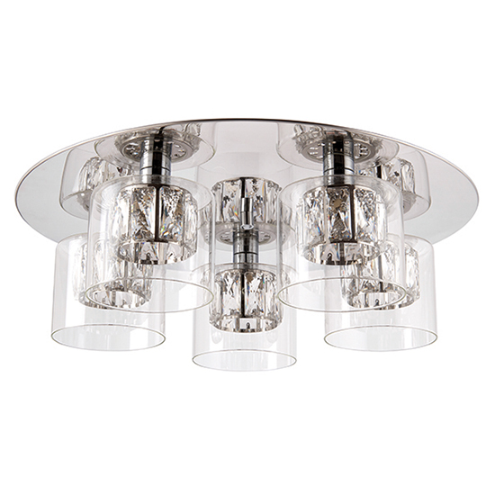 Verina 5 Lights Clear Glass Flush Ceiling Light In Chrome
