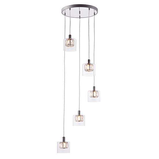 Verina 5 Lights Clear Glass Pendant Light In Chrome