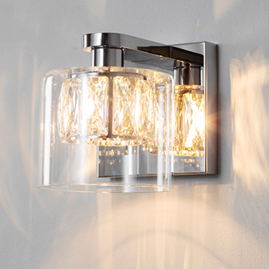 Product photograph of Verina Clear Glass Wall Light In Chrome from Furniture in Fashion