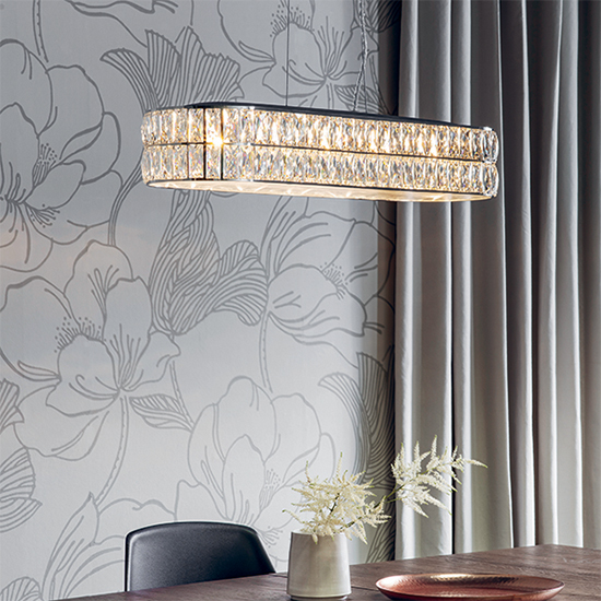 Verina LED 5 Lights Crystal Linear Pendant Light In Chrome